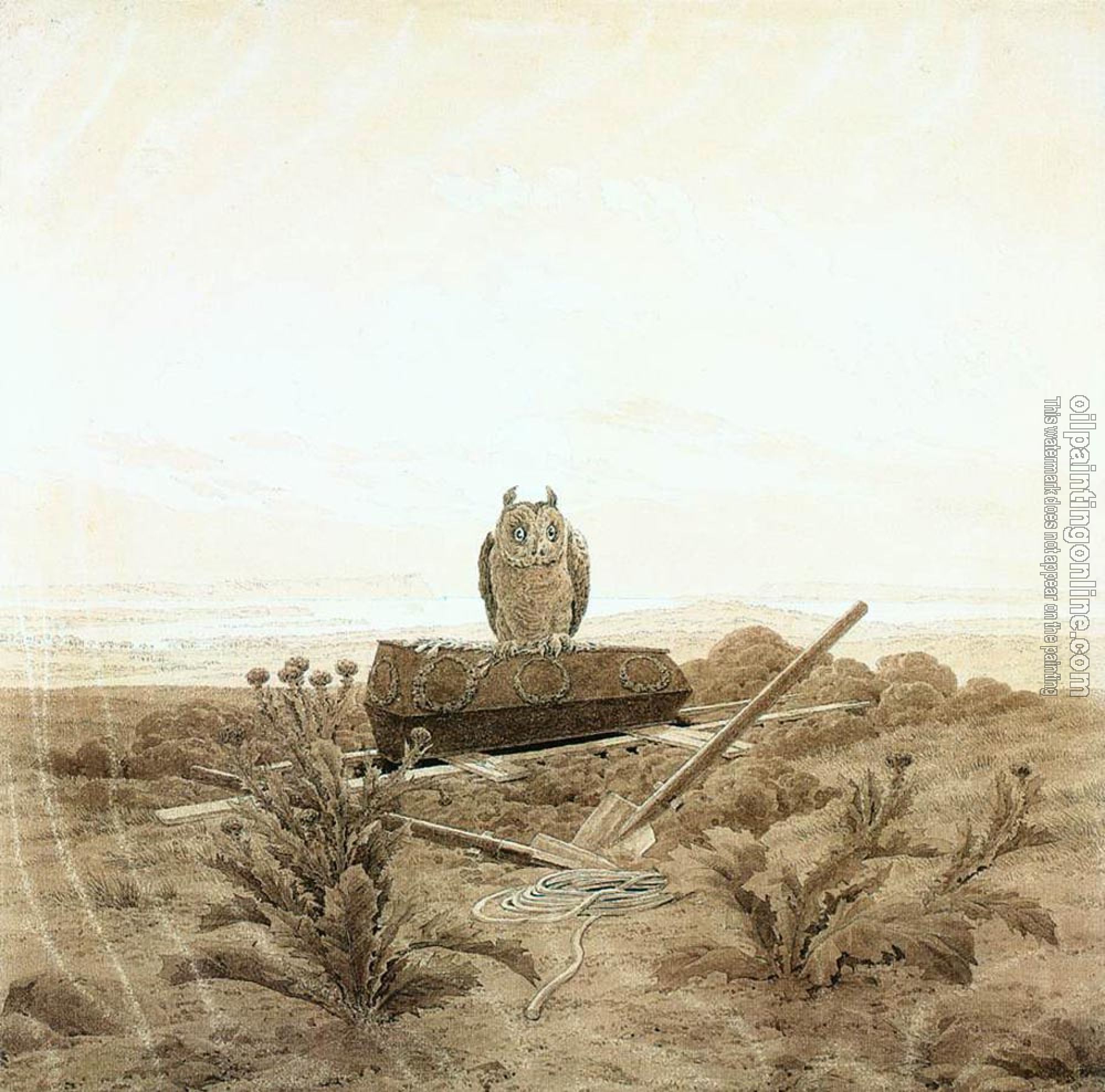 Friedrich, Caspar David - Landscape With Grave Coffin And Owl